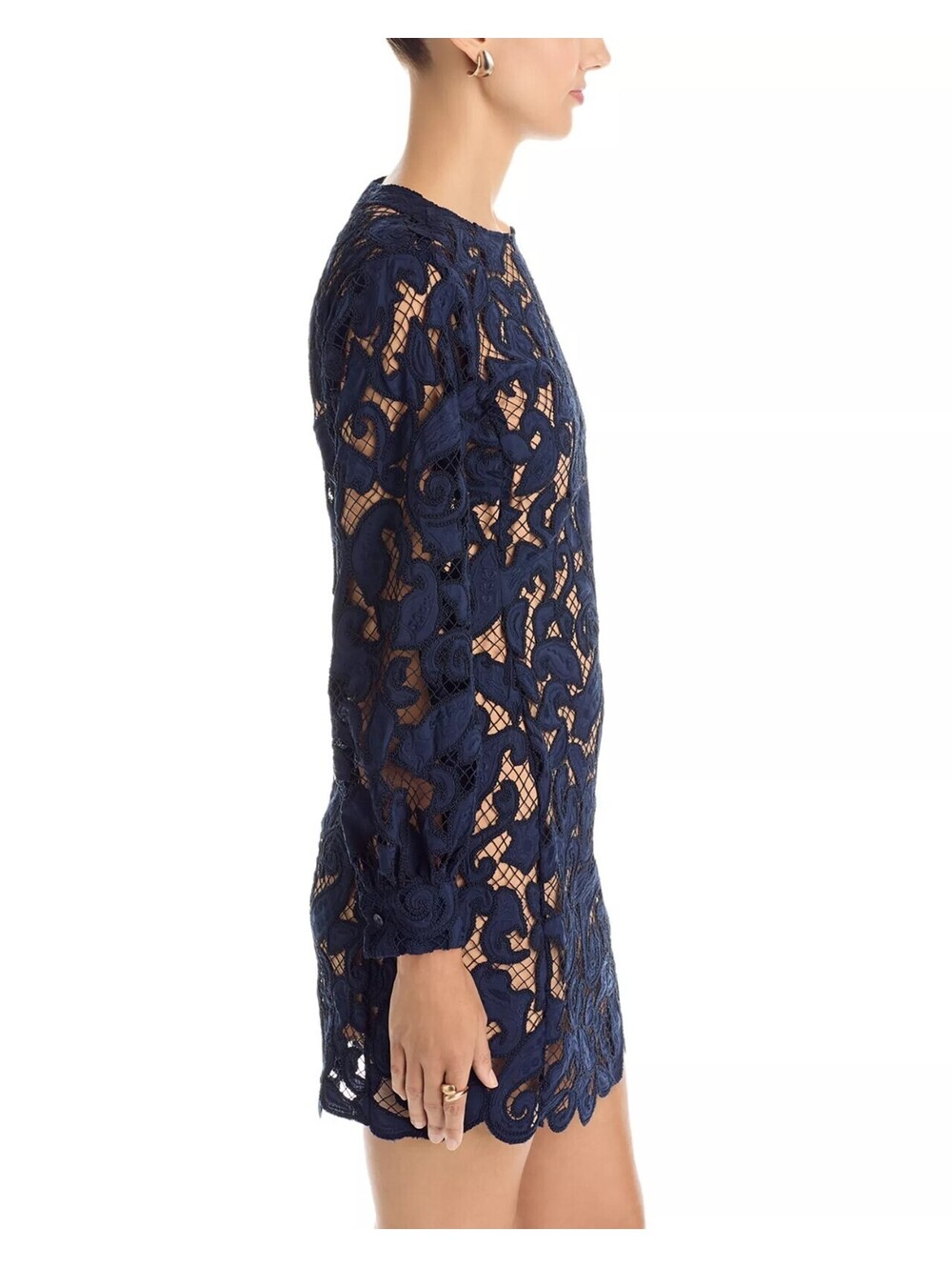 298$ MICHAEL Michael Kors Lace Mini Dress Long Sleeves Size 6 Midnight Blue - Picture 3 of 4